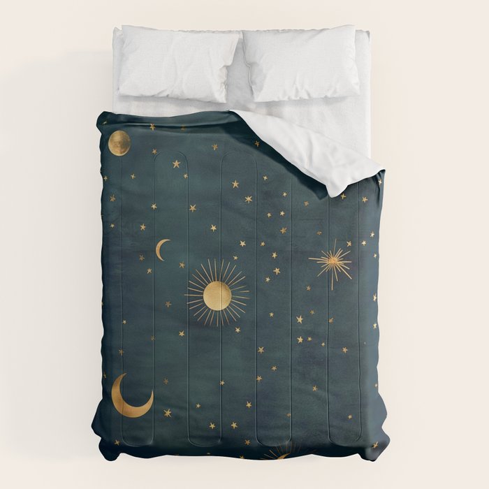Golden Sun Moon and Stars Radiating the Universes Light Within You Comforter Gallery Image 6