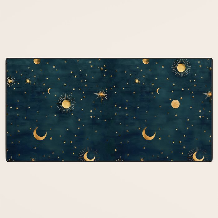 Golden Sun Moon and Stars Radiating the Universes Light Within You Desk Mat Gallery Image 3