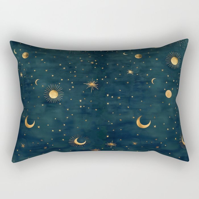 Golden Sun Moon and Stars Radiating the Universes Light Within You Rectangular Pillow Gallery Image 1