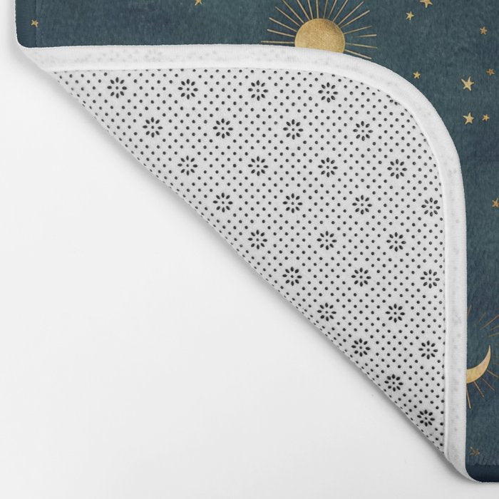 Golden Sun Moon and Stars Radiating the Universes Light Within You Bath Mat Gallery Image 2