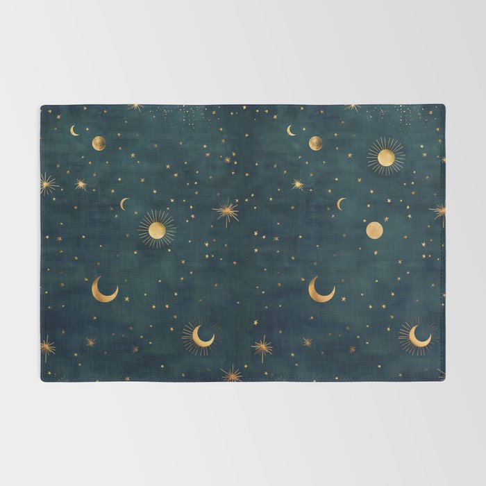 Golden Sun Moon and Stars Radiating the Universes Light Within You Rug Gallery Image 2