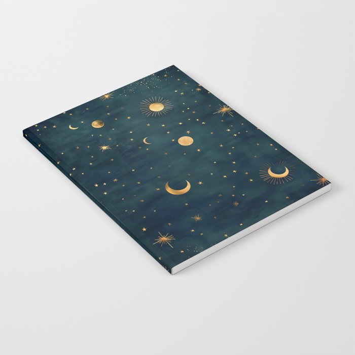 Golden Sun Moon and Stars Radiating the Universes Light Within You Notebook Gallery Image 2