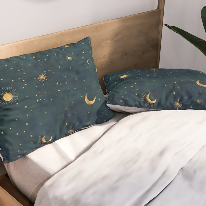 Golden Sun Moon and Stars Radiating the Universes Light Within You Pillow Sham Gallery Image 2