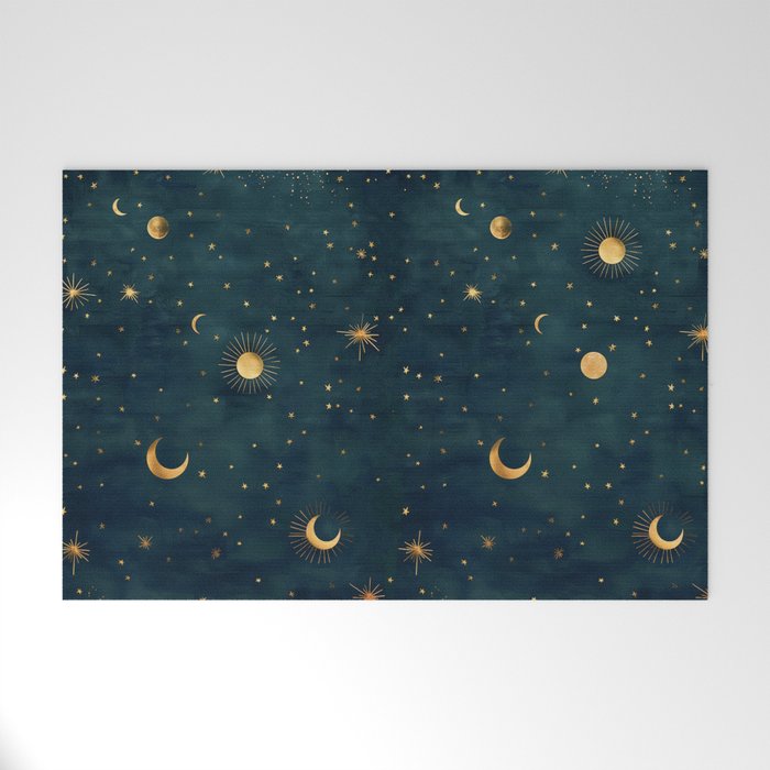 Golden Sun Moon and Stars Radiating the Universes Light Within You Welcome Mat Gallery Image 1