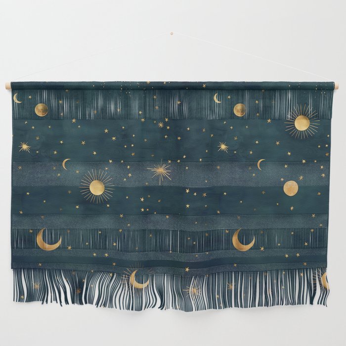 Golden Sun Moon and Stars Radiating the Universes Light Within You Wall Hanging Gallery Image 1