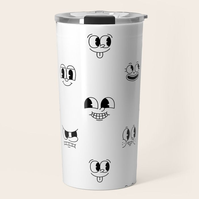 Vintage cartoon mascot face doodle pattern Travel Mug Gallery Image 1