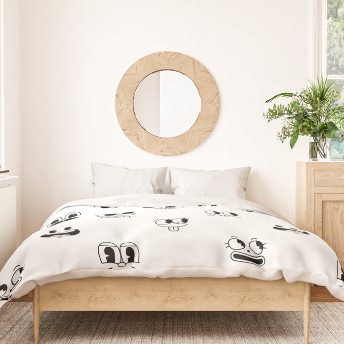 Vintage cartoon mascot face doodle pattern Duvet Cover Gallery Image 3