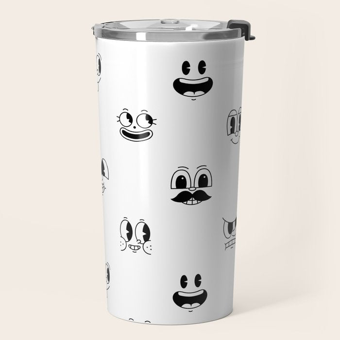Vintage cartoon mascot face doodle pattern Travel Mug Gallery Image 2