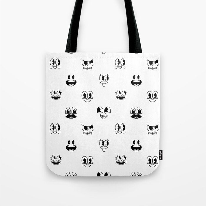 Vintage cartoon mascot face doodle pattern Tote Bag Gallery Image 1