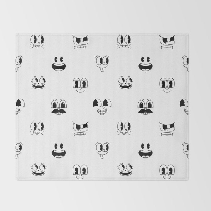 Vintage cartoon mascot face doodle pattern Throw Blanket Gallery Image 2