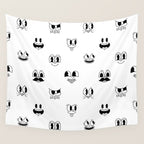 Vintage cartoon mascot face doodle pattern Wall Tapestry Gallery Image 4