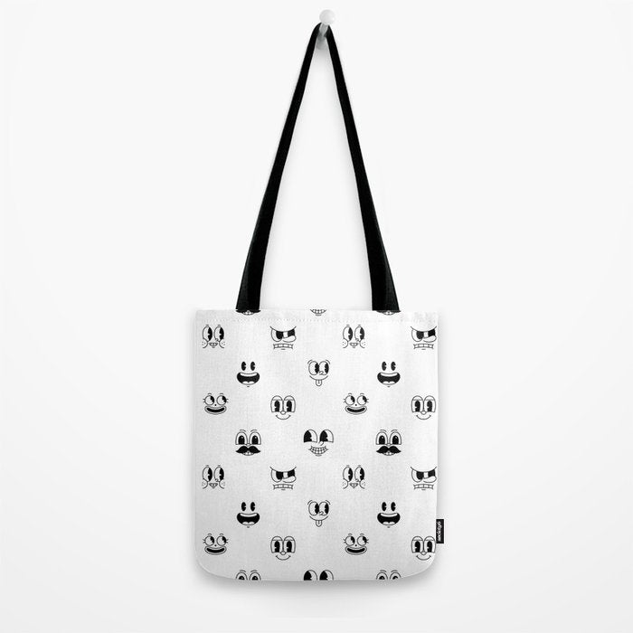 Vintage cartoon mascot face doodle pattern Tote Bag Gallery Image 2