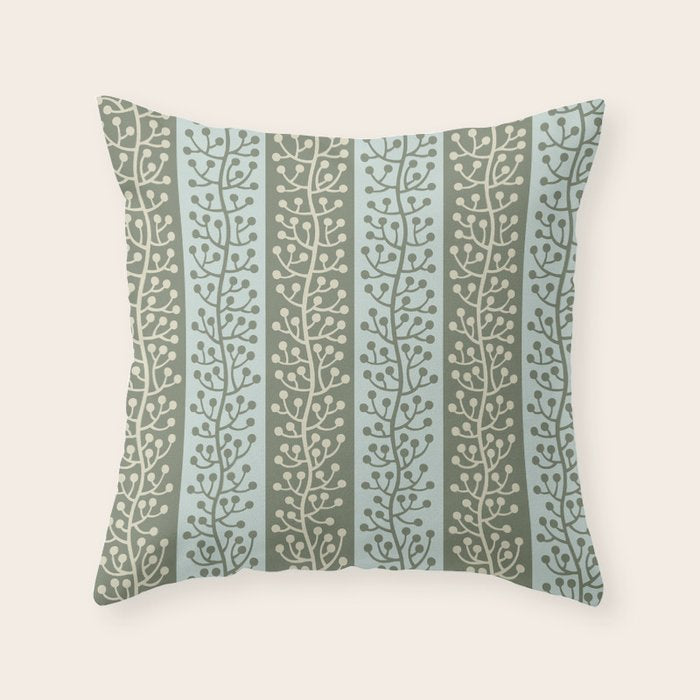 Mid Century Modern Berry Vine Sage and Mint Green Throw Pillow Gallery Image 6