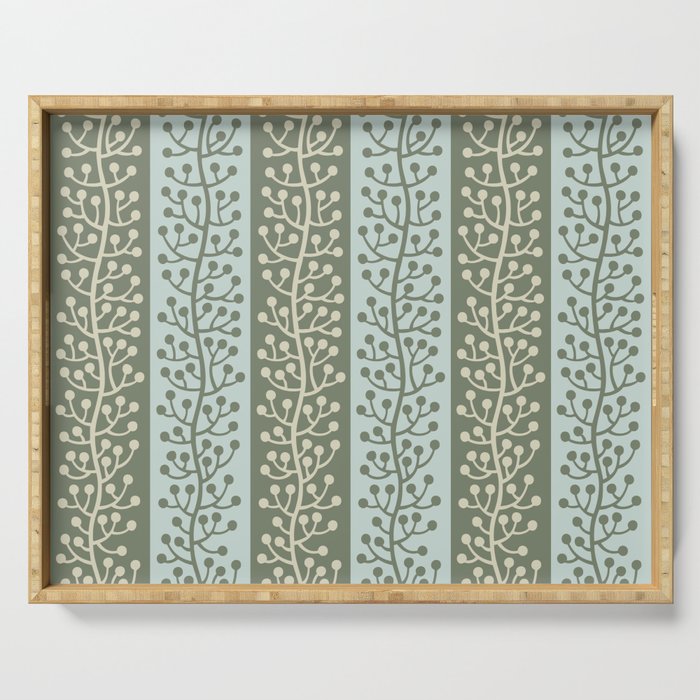 Mid Century Modern Berry Vine Sage and Mint Green Serving Tray Gallery Image 1