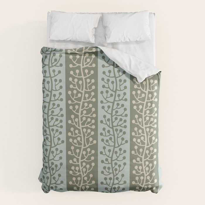 Mid Century Modern Berry Vine Sage and Mint Green Duvet Cover Gallery Image 1