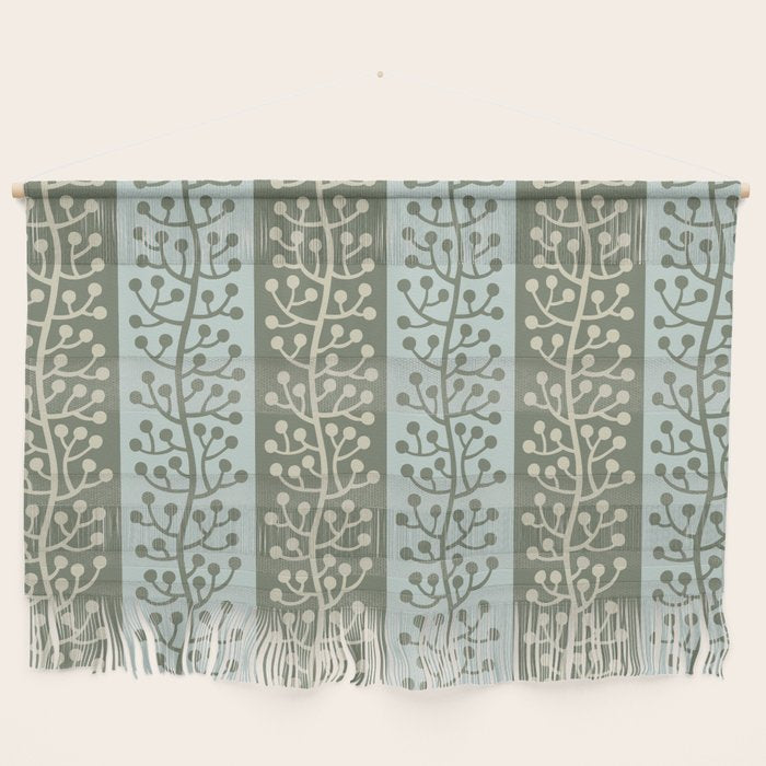 Mid Century Modern Berry Vine Sage and Mint Green Wall Hanging Gallery Image 1