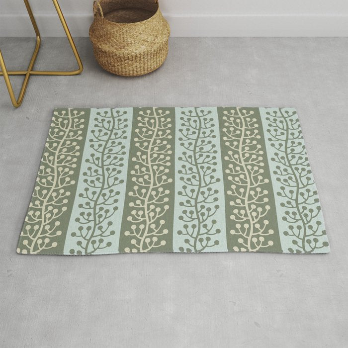 Mid Century Modern Berry Vine Sage and Mint Green Rug Gallery Image 1