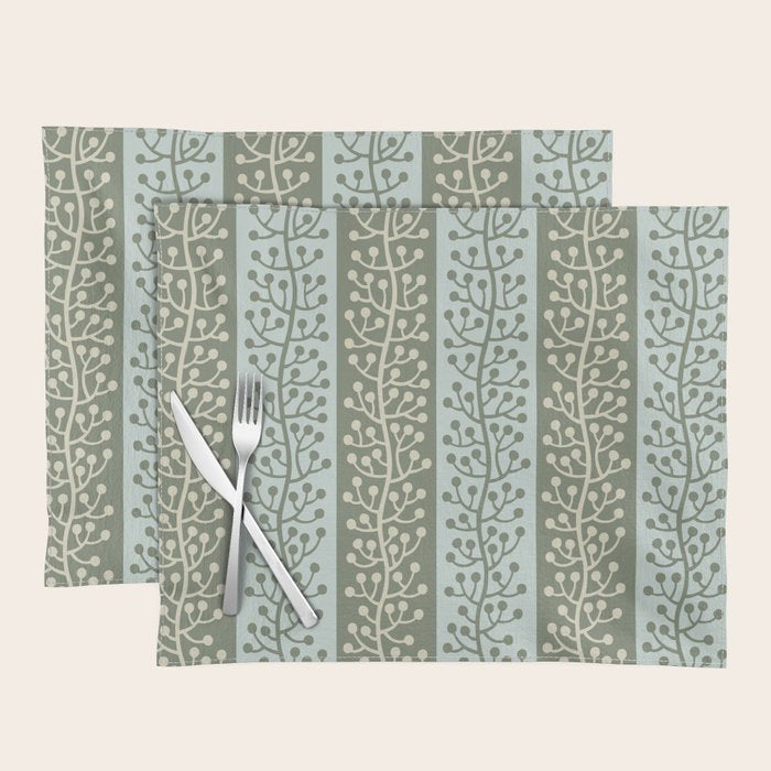 Mid Century Modern Berry Vine Sage and Mint Green Placemat Gallery Image 1