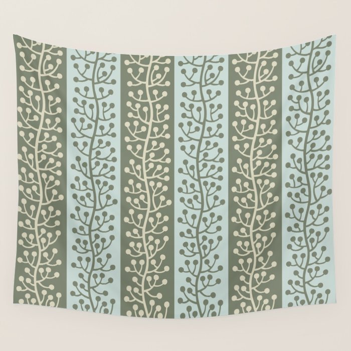 Mid Century Modern Berry Vine Sage and Mint Green Wall Tapestry Gallery Image 4