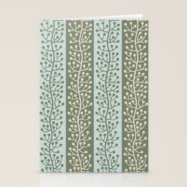 Mid Century Modern Berry Vine Sage and Mint Green Stationery Card Gallery Image 1