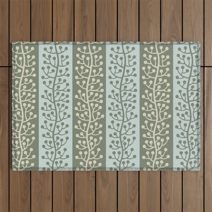 Mid Century Modern Berry Vine Sage and Mint Green Outdoor Rug Gallery Image 1