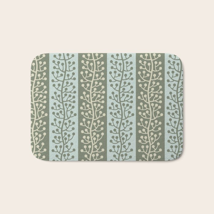 Mid Century Modern Berry Vine Sage and Mint Green Bath Mat Gallery Image 1
