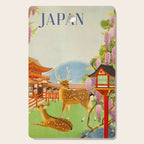 Vintage Mid Century Modern Japan Travel Poster Deer Red Pagoda Wisteria Garden Cutting Board Gallery Image 1