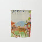 Vintage Mid Century Modern Japan Travel Poster Deer Red Pagoda Wisteria Garden Wall Hanging Gallery Image 1