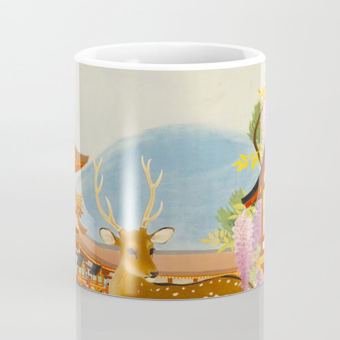 Vintage Mid Century Modern Japan Travel Poster Deer Red Pagoda Wisteria Garden Coffee Mug Gallery Image 4