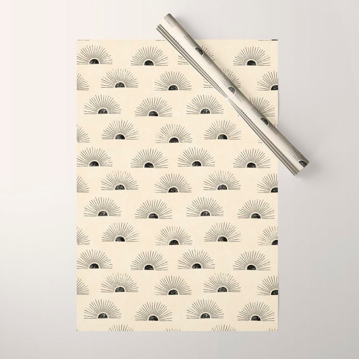 Sunrise - black and cream Wrapping Paper Gallery Image 1
