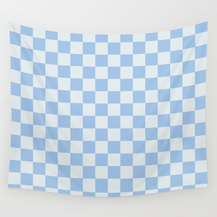 Checkerboard Mini Check Pattern in Powder Blue Wall Tapestry Gallery Image 4