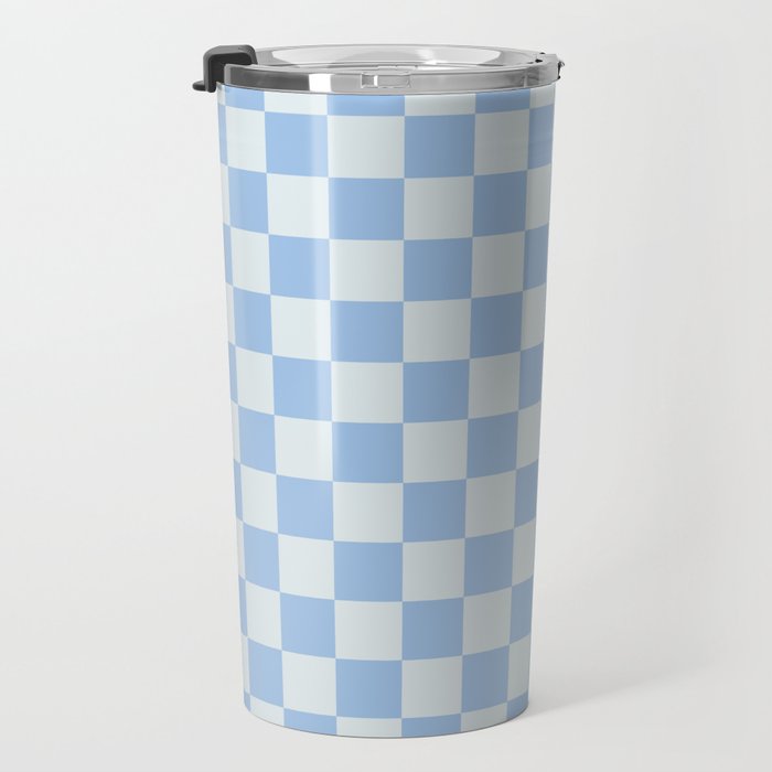 Checkerboard Mini Check Pattern in Powder Blue Travel Mug Gallery Image 3