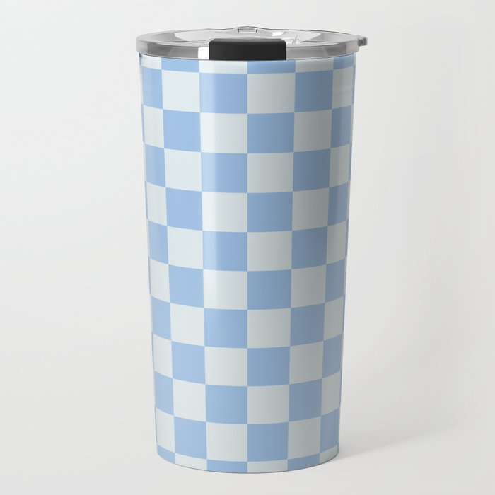 Checkerboard Mini Check Pattern in Powder Blue Travel Mug Gallery Image 1
