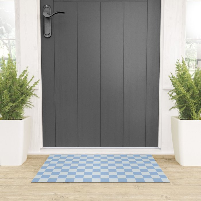 Checkerboard Mini Check Pattern in Powder Blue Welcome Mat Gallery Image 3