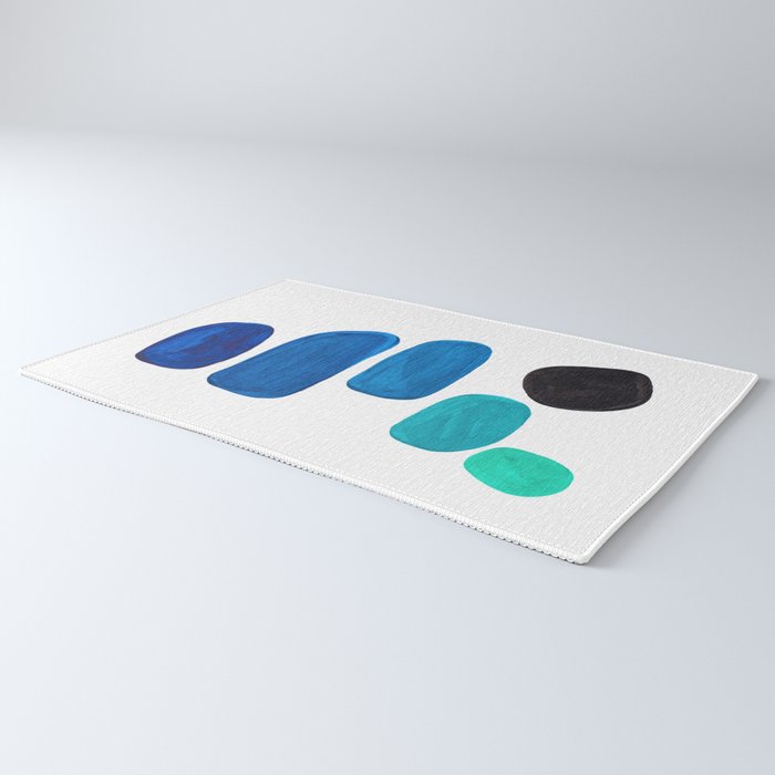 Colorful Mid Century Modern Pop Art Minimalist Style Teal Blue Aquamarine Bubbles White Background Rug Gallery Image 3