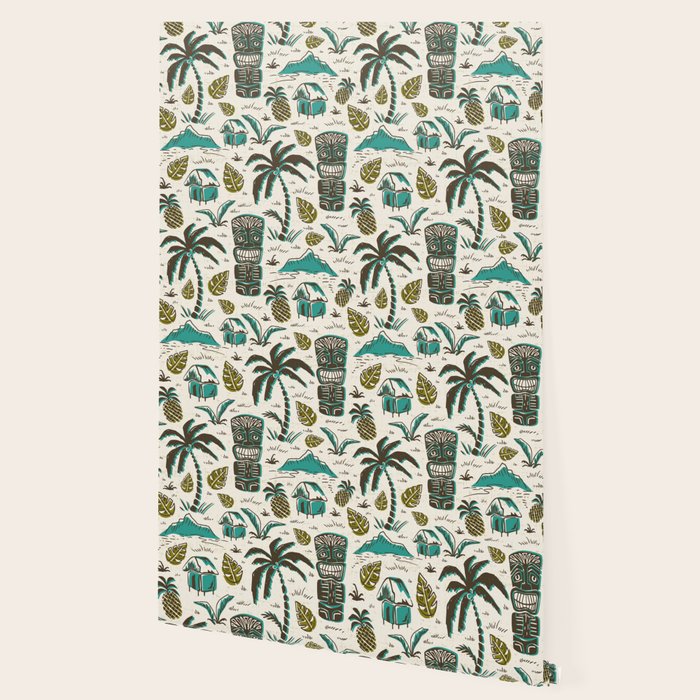 Tiki Party - Ivory Aqua Wallpaper Gallery Image 2