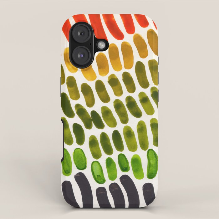 Orange Green Yellow Complementary Colors Watercolor Stripe Pattern Minimalist Simple Mid Century Mod iPhone Case Gallery Image 1