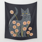 Gray Cat And Flowers Wall Tapestry Gallery Image 4