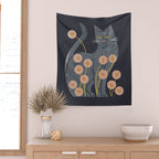 Gray Cat And Flowers Wall Tapestry Gallery Image 2