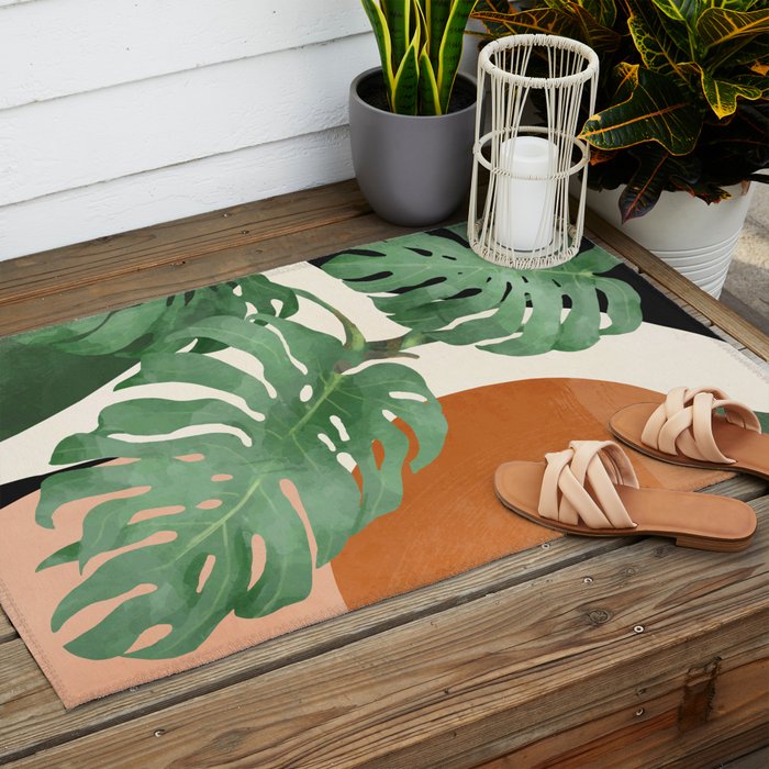 Tropical Leaves- Abstract Art  Outdoor Rug Gallery Image 2