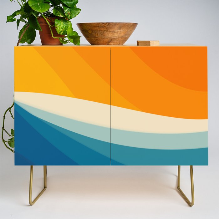 Abstract colorful landscape with wavy sea and sun Credenza Gallery Image 1