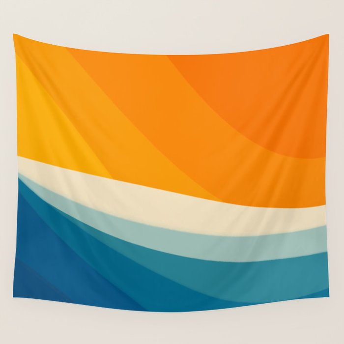 Abstract colorful landscape with wavy sea and sun Wall Tapestry Gallery Image 1