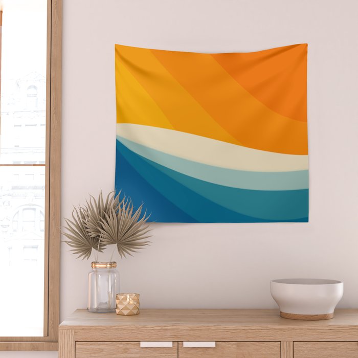 Abstract colorful landscape with wavy sea and sun Wall Tapestry Gallery Image 2