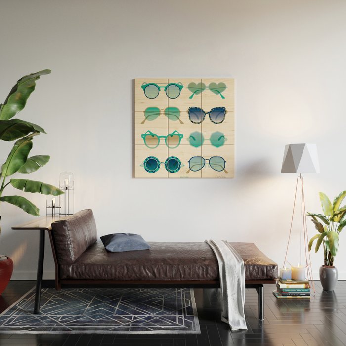 Sunglasses Collection - Turquoise & Navy Palette Wood Wall Art Gallery Image 2