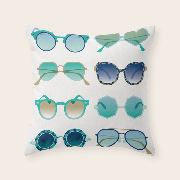 Sunglasses Collection - Turquoise & Navy Palette Throw Pillow Gallery Image 6