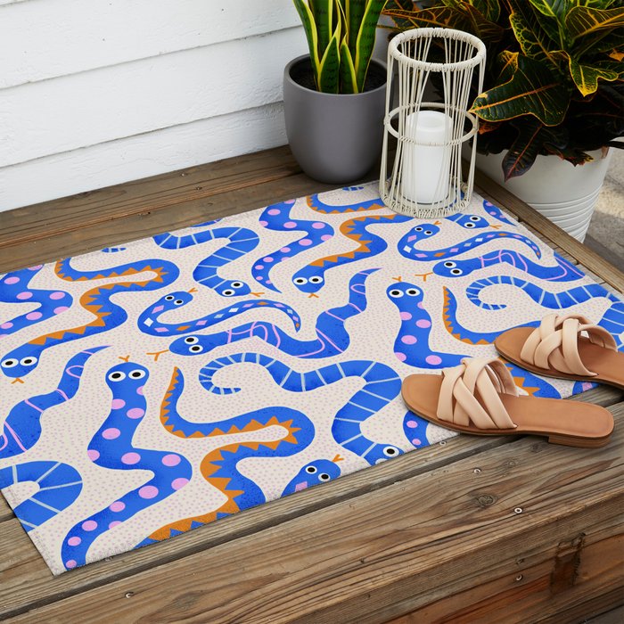 Blue Snakes Pattern Outdoor Rug Gallery Image 2