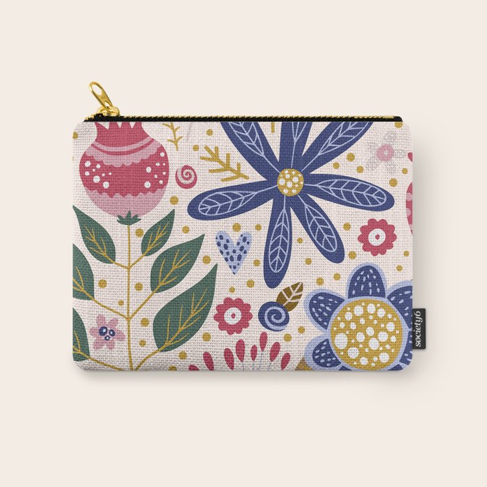 Cute, Festive, Flower Garden, Floral Prints, Pink and Blue Carry All Pouch Gallery Image 1