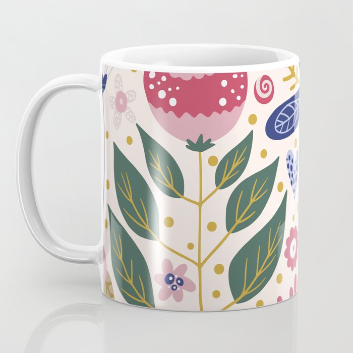 Cute, Festive, Flower Garden, Floral Prints, Pink and Blue Coffee Mug Gallery Image 3
