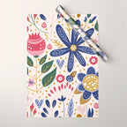 Cute, Festive, Flower Garden, Floral Prints, Pink and Blue Wrapping Paper Gallery Image 1