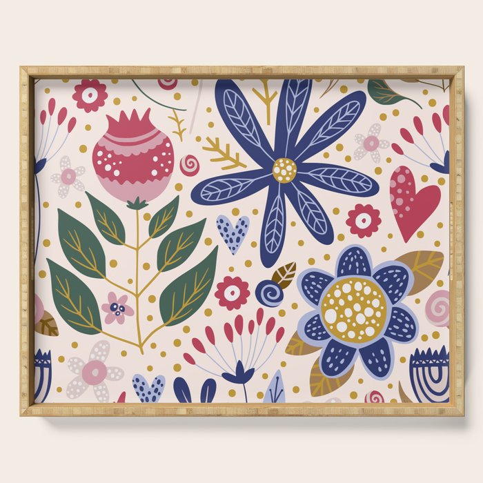 Cute, Festive, Flower Garden, Floral Prints, Pink and Blue Serving Tray Gallery Image 1